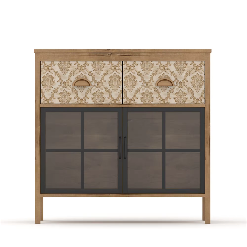 Elegant And Spacious Wooden Cabinet With Glass Door