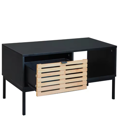 Black Wooden Coffee Table With Drawer