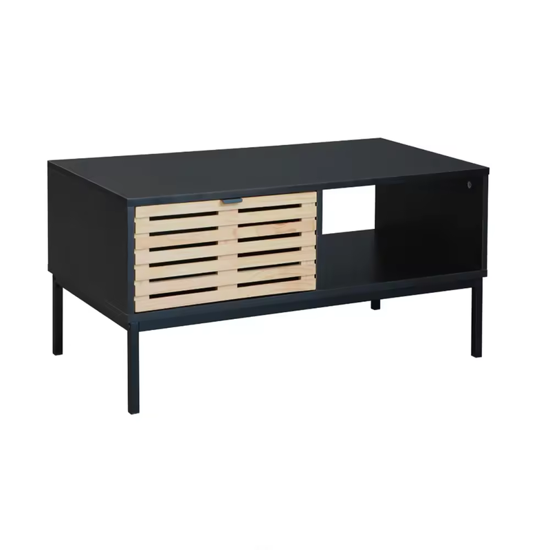 Black Wooden Coffee Table With Drawer