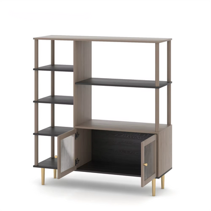 Large Taupe Wooden Shelf Bookcase