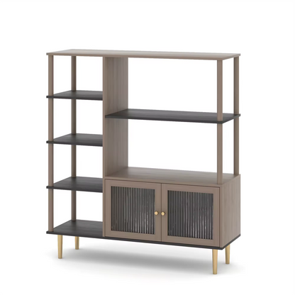 Large Taupe Wooden Shelf Bookcase