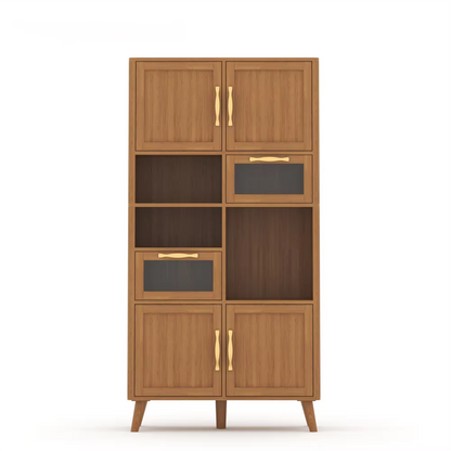 Dining Pine Pantry Cabinet Storage Hutch With Glass Drawers