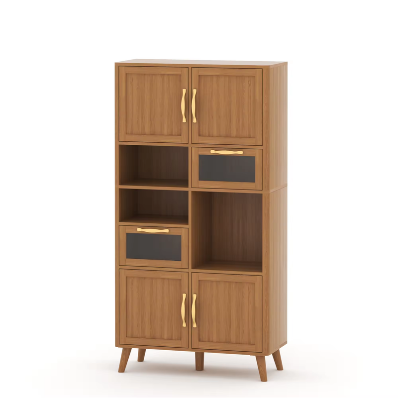 Dining Pine Pantry Cabinet Storage Hutch With Glass Drawers