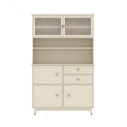 High Dining White Pantry Cabinet Storage Hutch With Reed Glass Doors